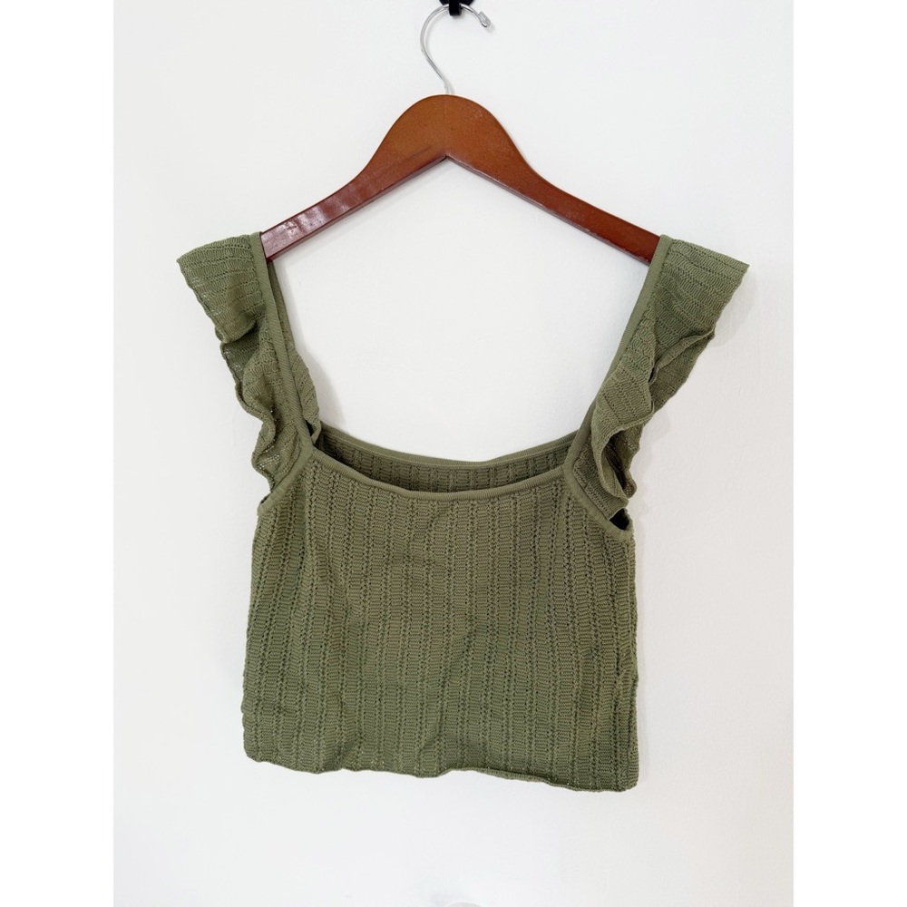 Aritzia Olive Green Ruffle Strap Knit Top